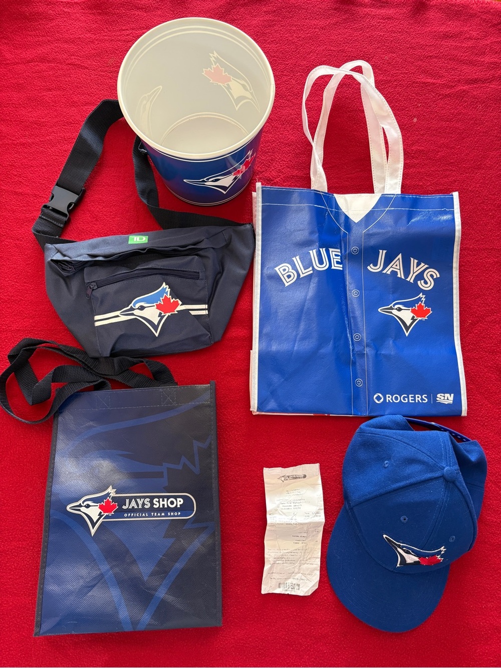 Toronto Blue Jays Fan Pack Bundle Cap Fanny Pack Tote Bags & Popcorn Bucket